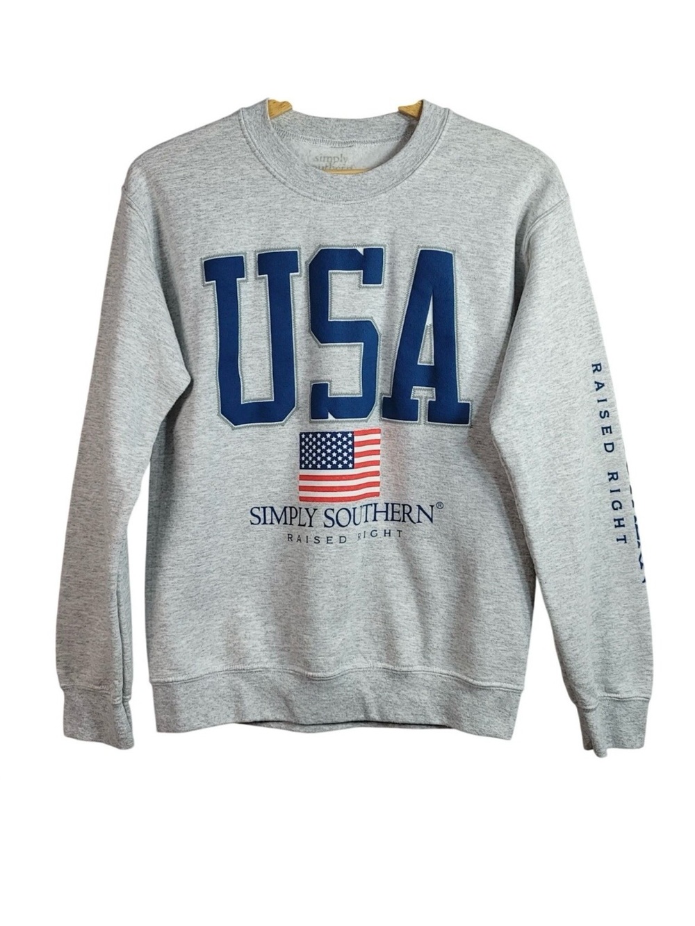 Simply Southern Gray Crewneck Sweatshirt with Navy USA Graphic